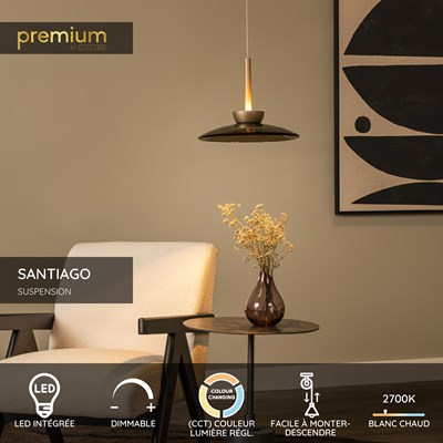 Lucide SANTIAGO - Suspension - Ø 32 cm - LED Dim. - CCT - 1x16W 2700K/4000K - Ambre | Premium